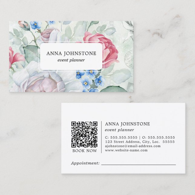 Elegante Blume QR Code | Ernennung Visitenkarte (Vorne/Hinten)