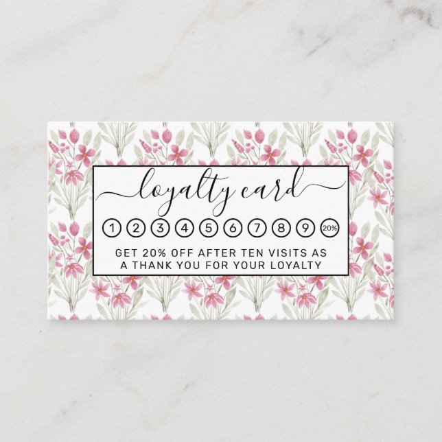 Elegante Blume Rosa Farbe Grün Wasserfarbe Blüte Treuekarte (Vorderseite)