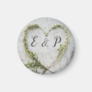 Elegante Blume rustikale Birkenrinde Hochzeit Magnet