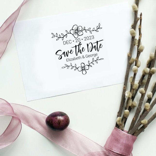 Elegante Blume Save the Date Hochzeit Gummistempel (Von Creator hochgeladen)