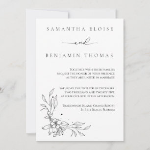 Elegante Blume Schwarz und Weiß Einladung