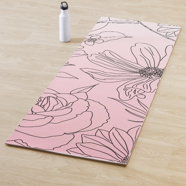 Elegante Blume Schwarze Kontur Rosa Farbgebung Yogamatte (Beispiel)