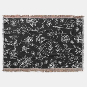 Elegante Blume Sketch Konturen werfen Blanket Decke