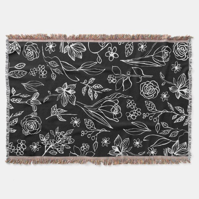 Elegante Blume Sketch Konturen werfen Blanket Decke (Vorderseite)