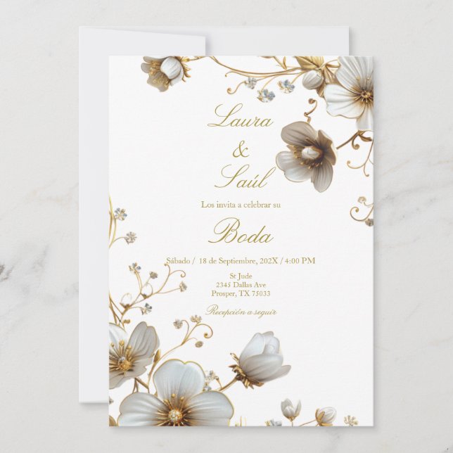 Elegante Blume Spanisch Hochzeit Einladung (Vorderseite)