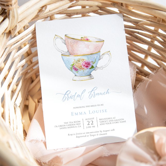 Elegante Blume Tea Cup mit Blume Bridal Brunch Einladung (Von Creator hochgeladen)