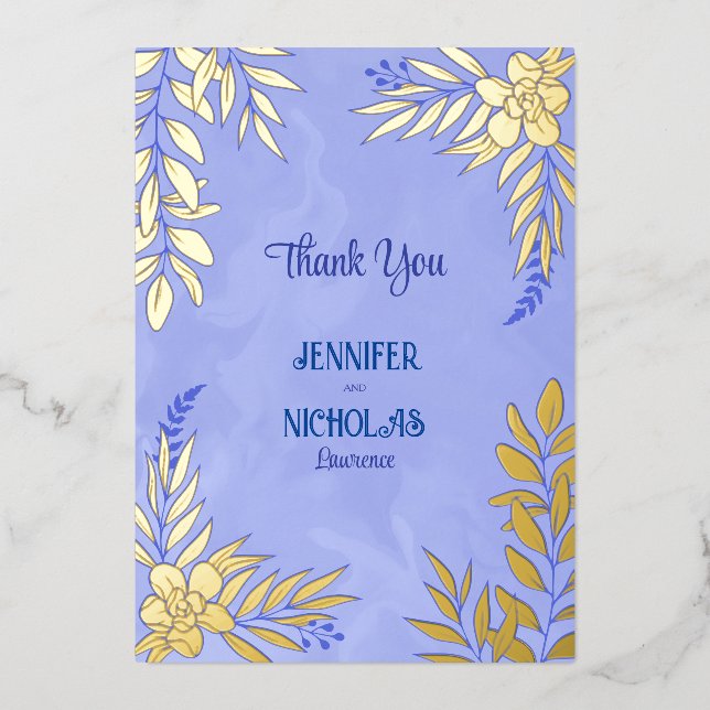 Elegante Blume und Blätter für Hochzeiten Folieneinladung (Vorderseite)