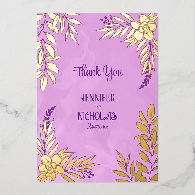 Elegante Blume und Blätter für Hochzeiten Folieneinladung (Vorderseite)