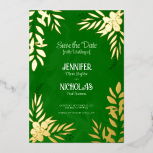 Elegante Blume und Blätter für Hochzeiten Folieneinladung