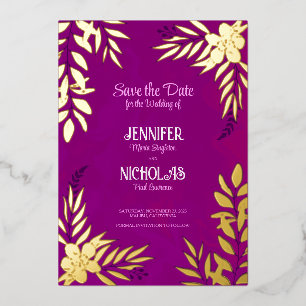 Elegante Blume und Blätter für Hochzeiten Folieneinladung