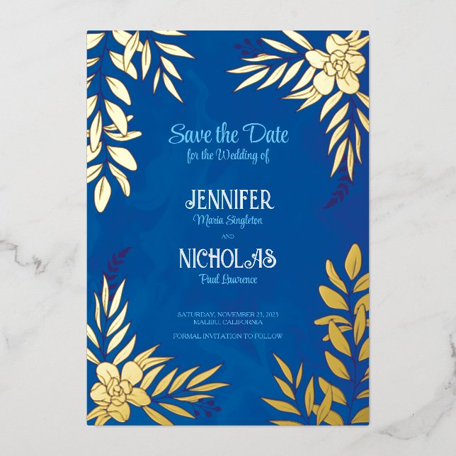 Elegante Blume und Blätter für Hochzeiten Folieneinladung (Vorderseite)