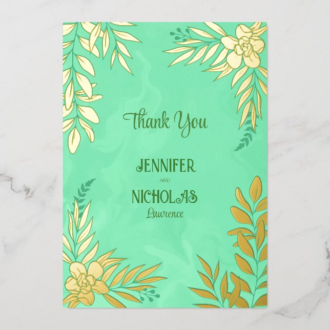 Elegante Blume und Blätter für Hochzeiten Folieneinladung (Vorderseite)