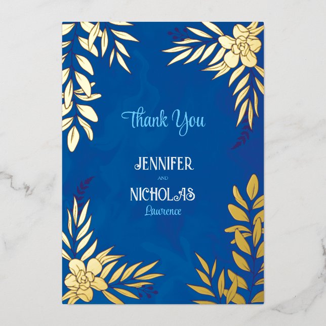 Elegante Blume und Blätter für Hochzeiten Folieneinladung (Vorderseite)