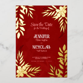 Elegante Blume und Blätter für Hochzeiten Folieneinladung