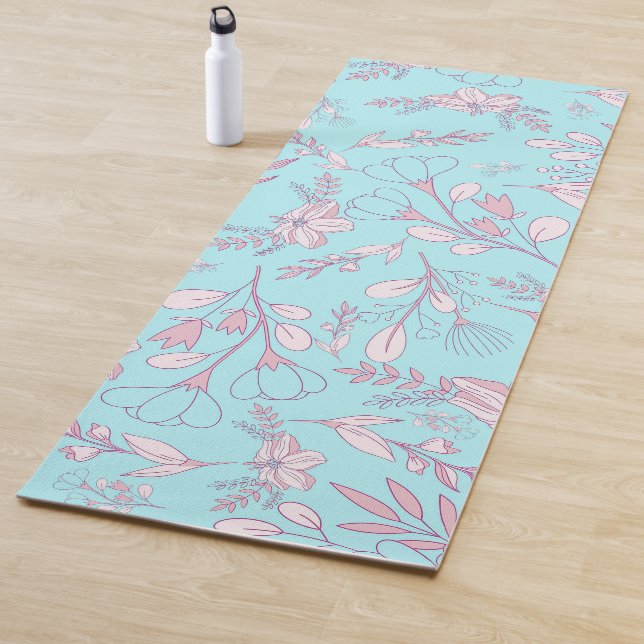Elegante Blume und Blätter mit blauem Hintergrund  Yogamatte (Beispiel)