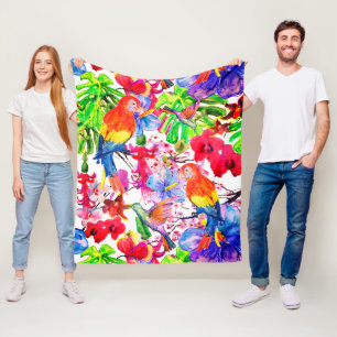 Elegante Blume und Papageienvogel Fleecedecke