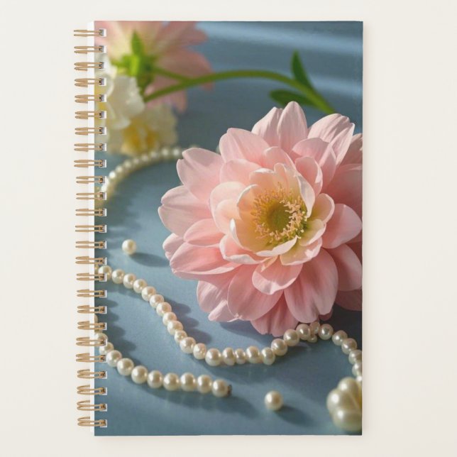 Elegante Blume und Perlen Planer (Vorderseite)