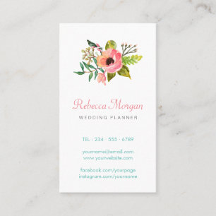 Elegante Blume Wasserfarbe Bouquet - Sauberer Chic Visitenkarte