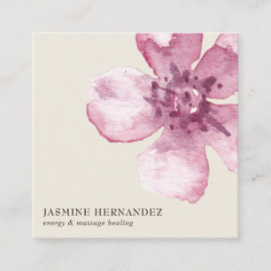 Elegante Blume Watercolor Pink Cherry Blossom Quadratische Visitenkarte