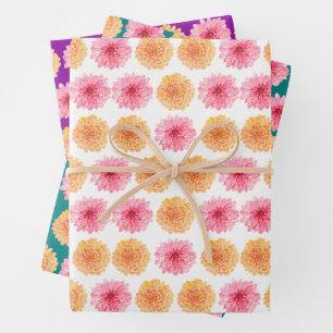 Elegante Blume Watercolor Pink & Orange Dahlia Geschenkpapier Set