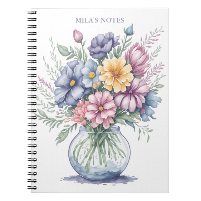 Elegante Blume Watercolor Wildblumen Notizblock (Vorderseite)