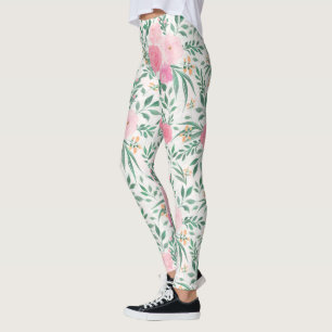 Elegante Blume Weiß Rosa Wasserfarben Leggings