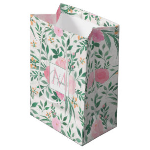 Elegante Blume Weiß Rosa Wasserfarben Mittlere Geschenktüte