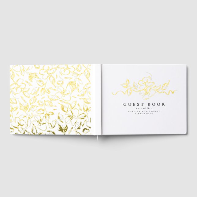 Elegante Blume Zeichnend Hochzeit Gästebuch (Voll)