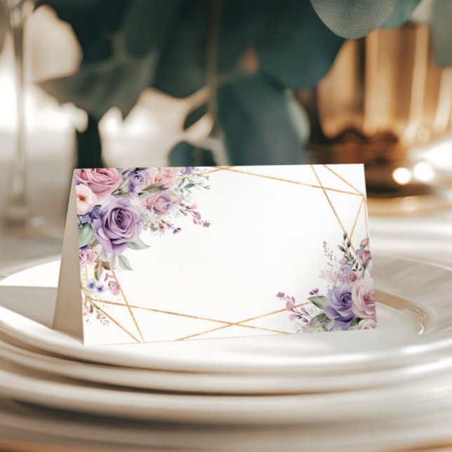 Elegante Blume zur Rose Lila & blau Hochzeit Platzkarte (Von Creator hochgeladen)