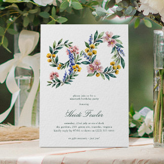 Elegante Blumen 60er Botanisch 90. Geburtstag Einladung