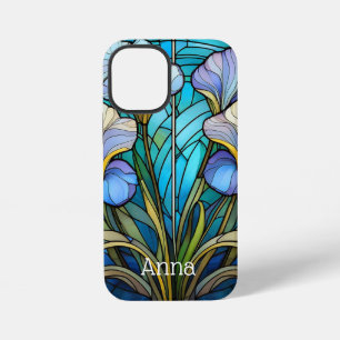 Elegante Blumen Art Nouveau Blaue Bleiglas-Schwert iPhone 12 Mini Hülle