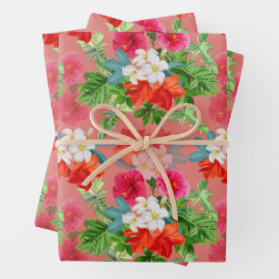 Elegante Blumen auf Rosa Geschenkpapier Set