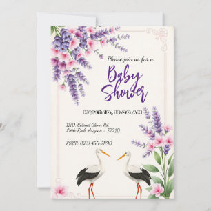 Elegante Blumen-Baby-Dusche Einladung mit Storch