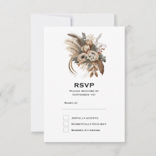 Elegante Blumen, Blätter und Federn Hochzeit RSVP Karte