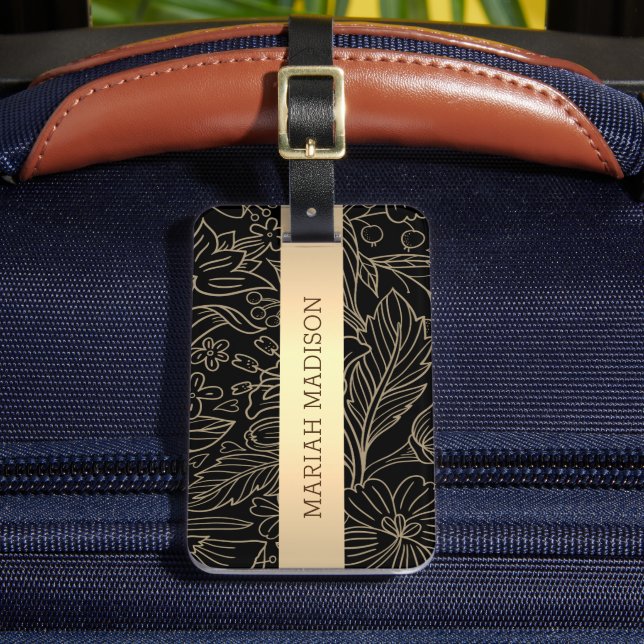Elegante Blumen Blau & Gold mit Monogramm personal Gepäckanhänger (Vorderseite Insitu 2)