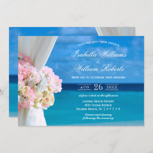 Elegante Blumen Blue Ocean Beach Summer Wedding Einladung