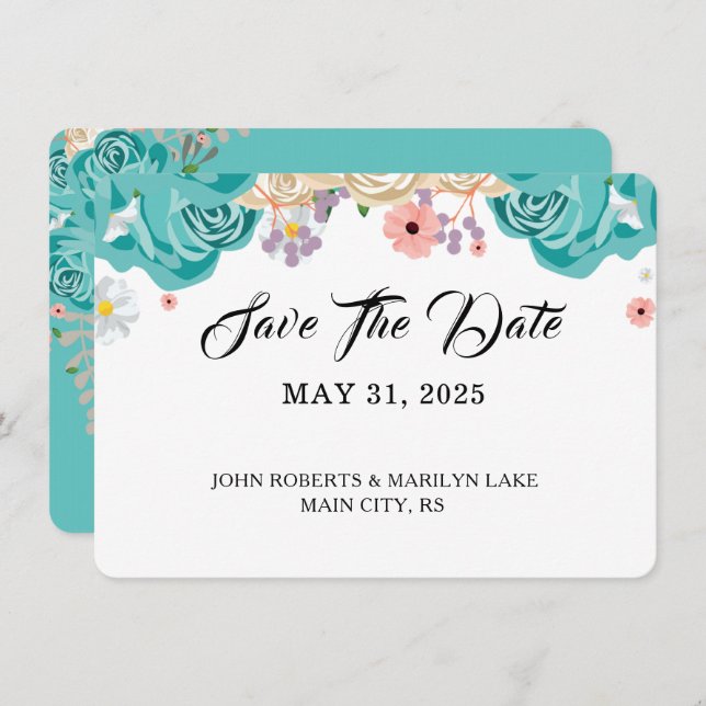 Elegante Blumen Botanische Hochzeit nach Maß Save The Date (Vorne/Hinten)