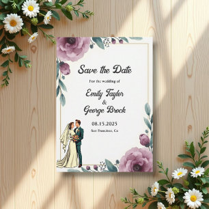 Elegante Blumen-Brille und Groom Boho Hochzeit Save The Date