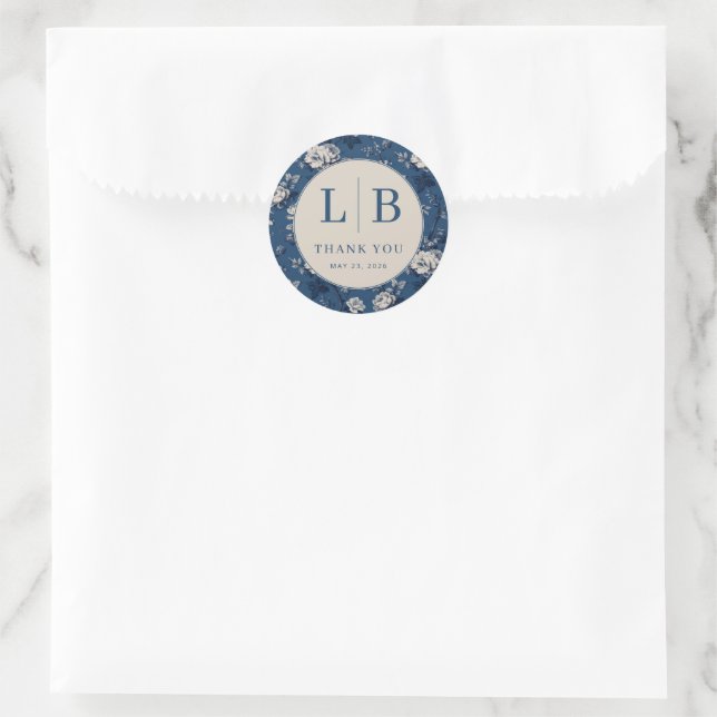 Elegante Blumen-Dankeskarte Runder Aufkleber (Tasche)