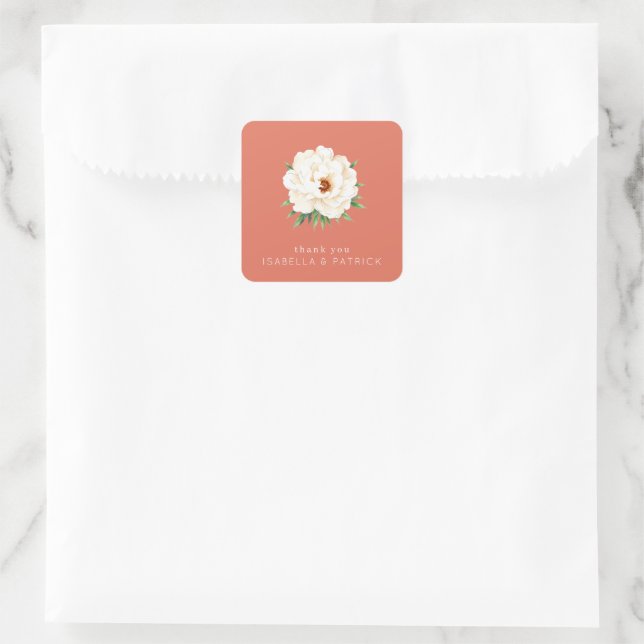 Elegante Blumen-Dankeskarten Quadratischer Aufkleber (Tasche)