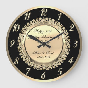 Elegante Blumen-Diamant-25. Hochzeitstag Große Wanduhr