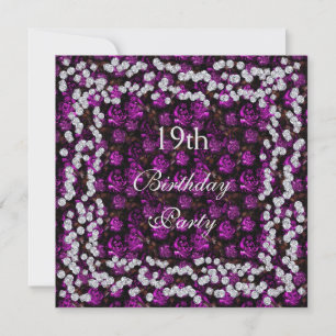 Elegante Blumen & Diamanten 19. Geburtstag Einladung