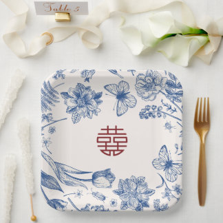Elegante Blumen-Doppel-Xi-chinesische Hochzeit Pappteller