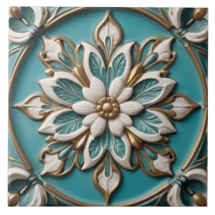 Elegante Blumen-Faux-Relief-Klassische Türkis-Blum Fliese