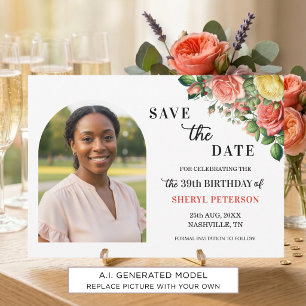 Elegante Blumen-Foto-39.-Geburtstagsfeier  Save The Date