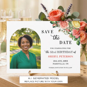 Elegante Blumen-Foto-52.-Geburtstagsfeier  Save The Date