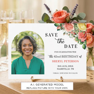 Elegante Blumen-Foto-62.-Geburtstagsfeier Save The Date
