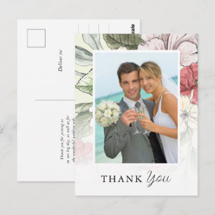 Elegante Blumen Foto Hochzeit Danke Postkarte