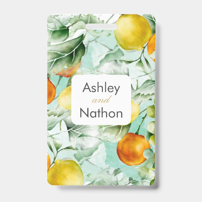 Elegante Blumen & Früchte Wasserfarben Hochzeit im Ausweis (Vorderseite)