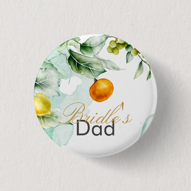 Elegante Blumen & Früchte Wasserfarben Hochzeit im Button (Vorderseite)